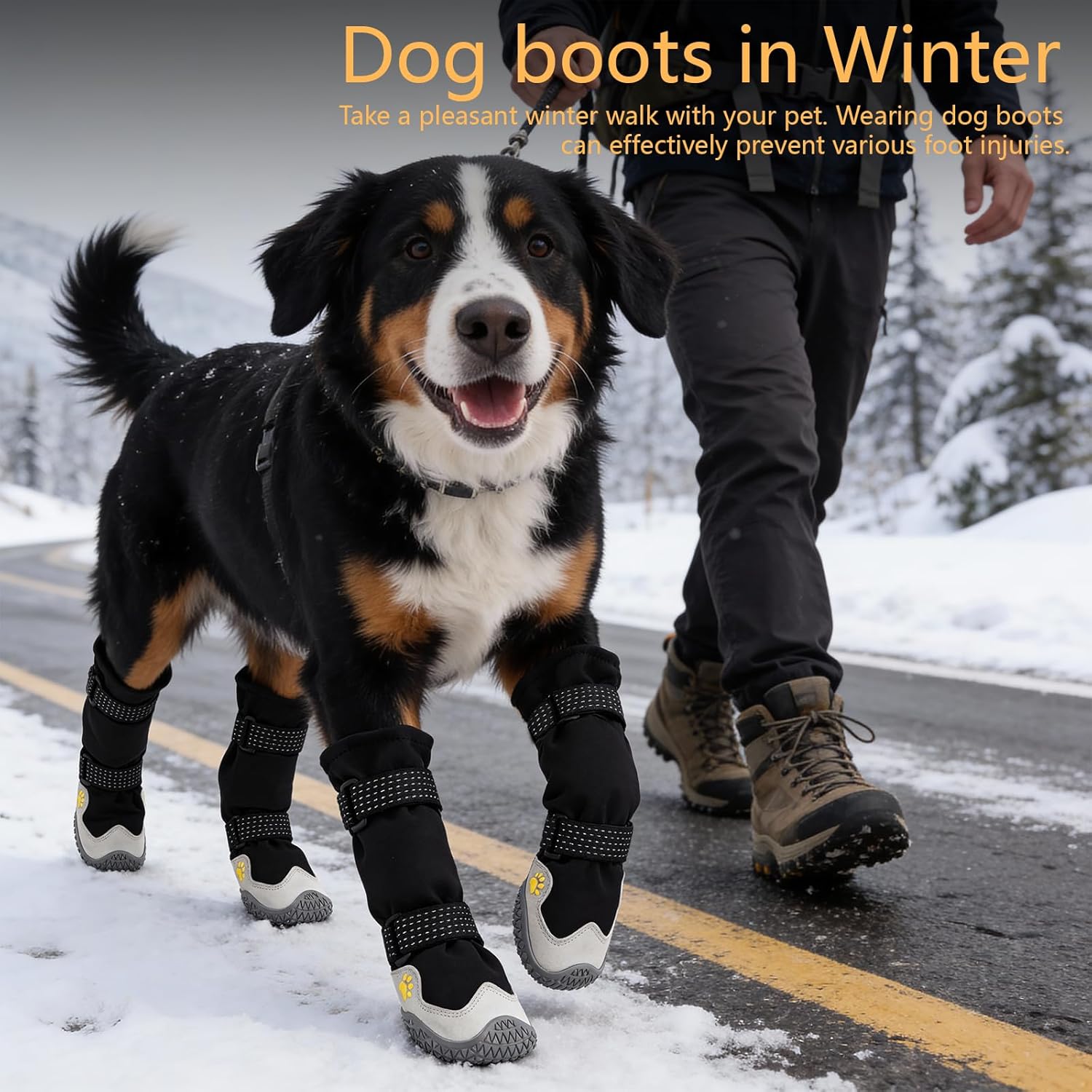 BECEMURU Dog Snow Boots for Winter,Double-Straps Anti-Fall Off Dog Booties Shoes, Non-Slip Paw Protectors for Outdoor Walking Hiking in Snowy or Rainy Day (Black, 2#)