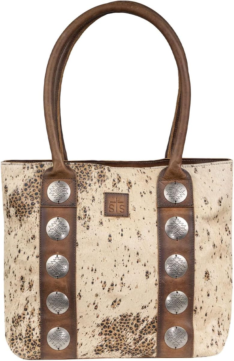 STS Ranchwear Womens Serengeti Cream/Leopard Cowhide Shoulder Tote Bag