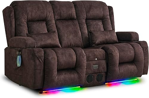 Miniatura 36 de URRED Sofá reclinable de dos plazas con masaje y calor, sofá biplaza reclinable eléctrico con consola, asiento de cine en casa con luces LED,