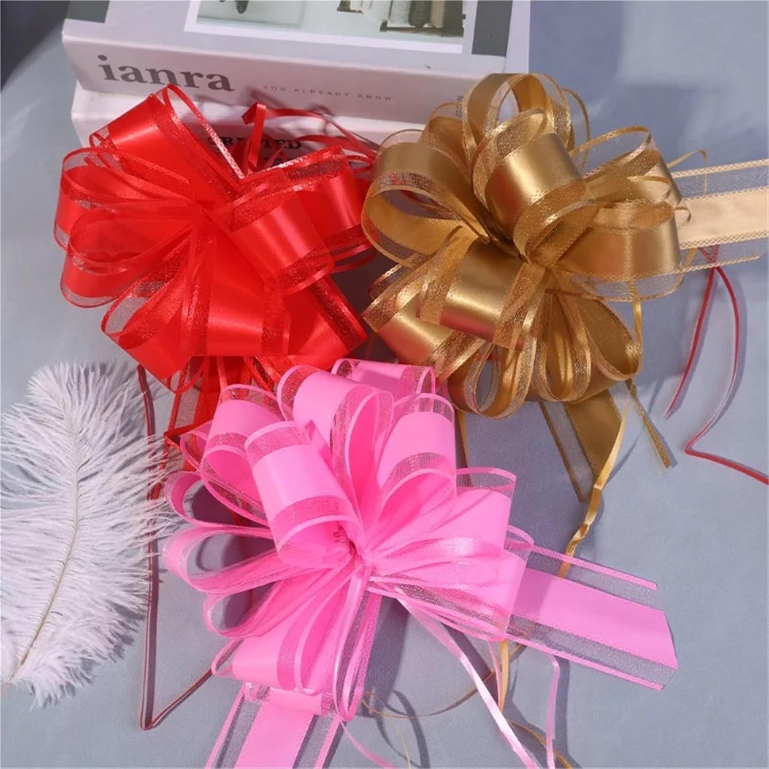 Pull Bows for Gift Baskets 20PCS Pull Bow Gift Ribbons Flower Wrappers for Wedding Events Adornment Birthday Christmas Party Car Decor Gifts Box Bows(Gold)