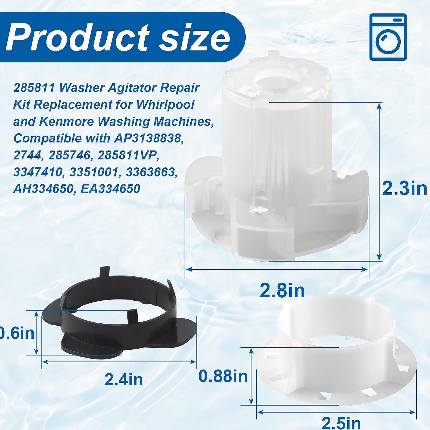 285811 Washer Agitator Repair Kit Replacement for Whirlpool and Kenmore Washing Machines, Compatible with AP3138838, 2744, 285746, 285811VP, 3347410, 3351001, 3363663, AH334650, EA334650