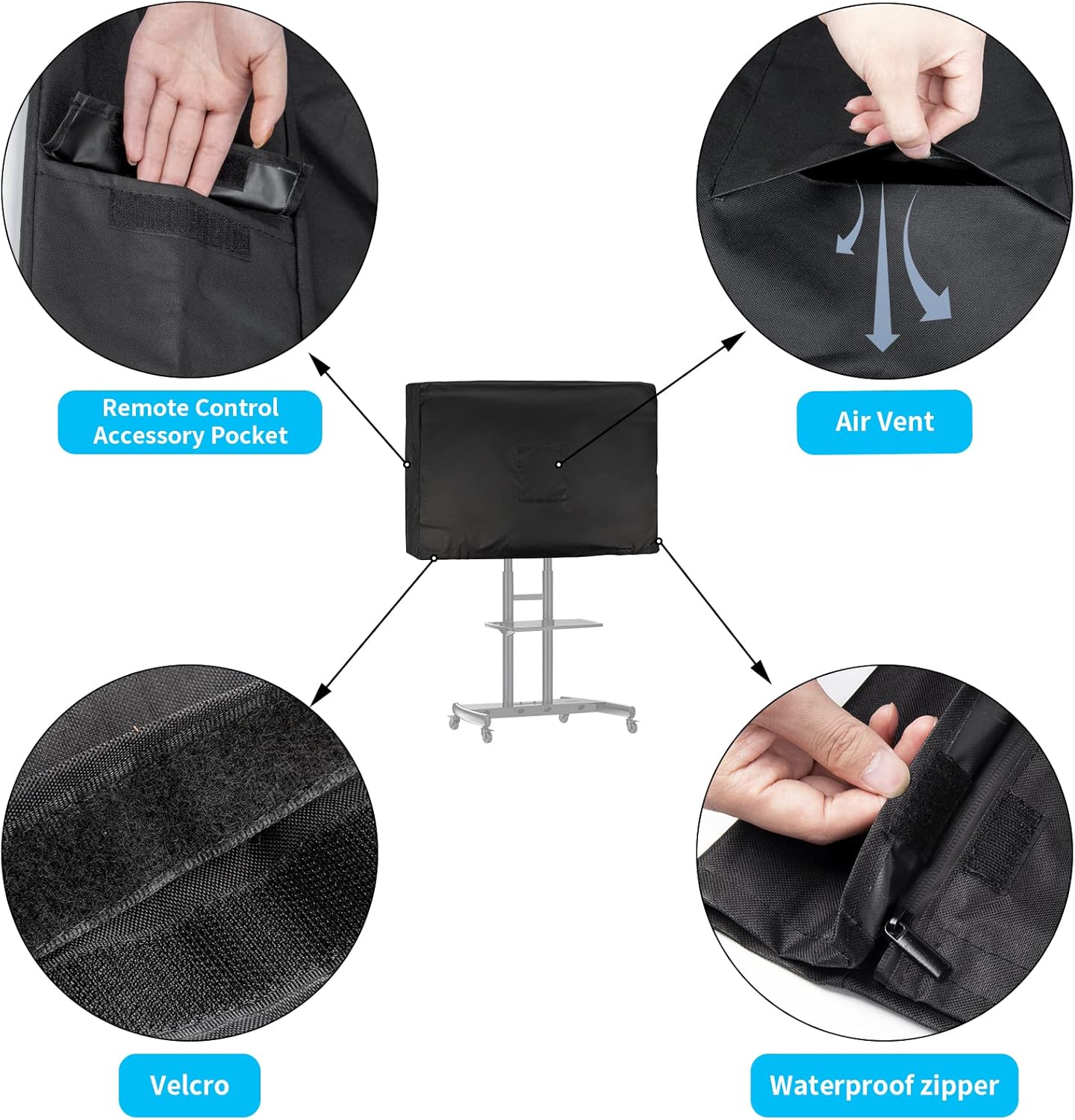 Mobile TV Stand Cover for 45-58 Inch Mobile Television Cart, Waterproof Outdoor TV Cover Dustproof Television-Screen Covers Only - 57" L×7" W×31" H, Black