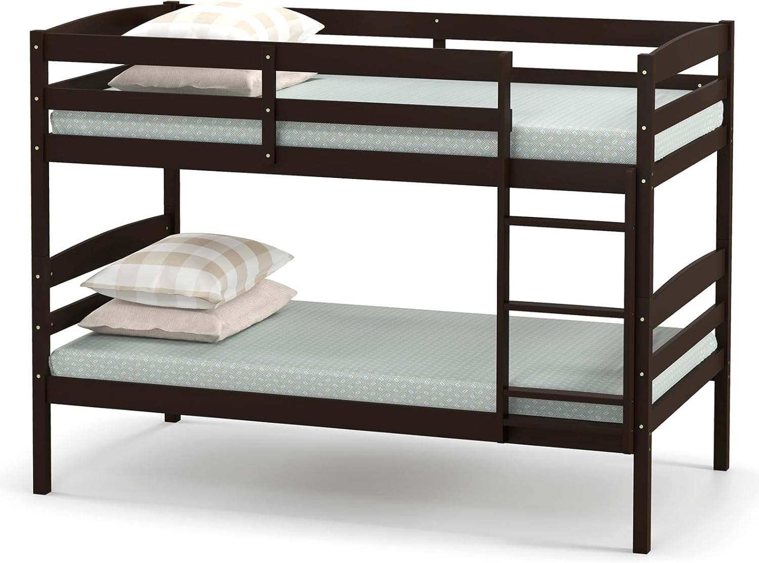 DORTALA Twin Over Twin Bunk Bed, Rubber Wood Convertible Wood Bunk Bed with Ladder Guardrail, Safety High Guardrail, Solid Wood Frame, Practical Morden Bunk Beds for Home, Dorm, Apartment, Espresso