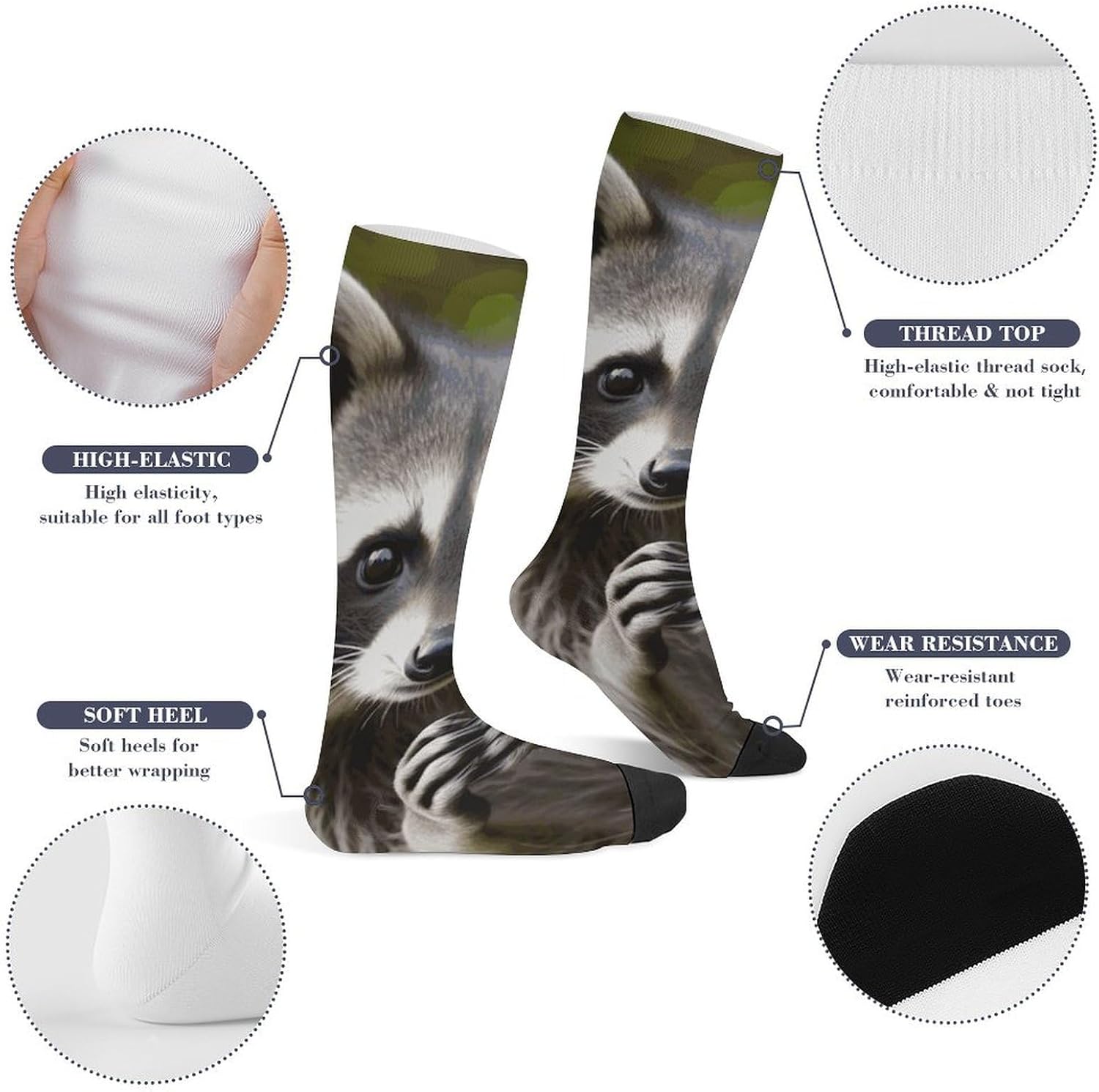 Cute Raccoon Knee High Soccer Socks Moisture Wicking