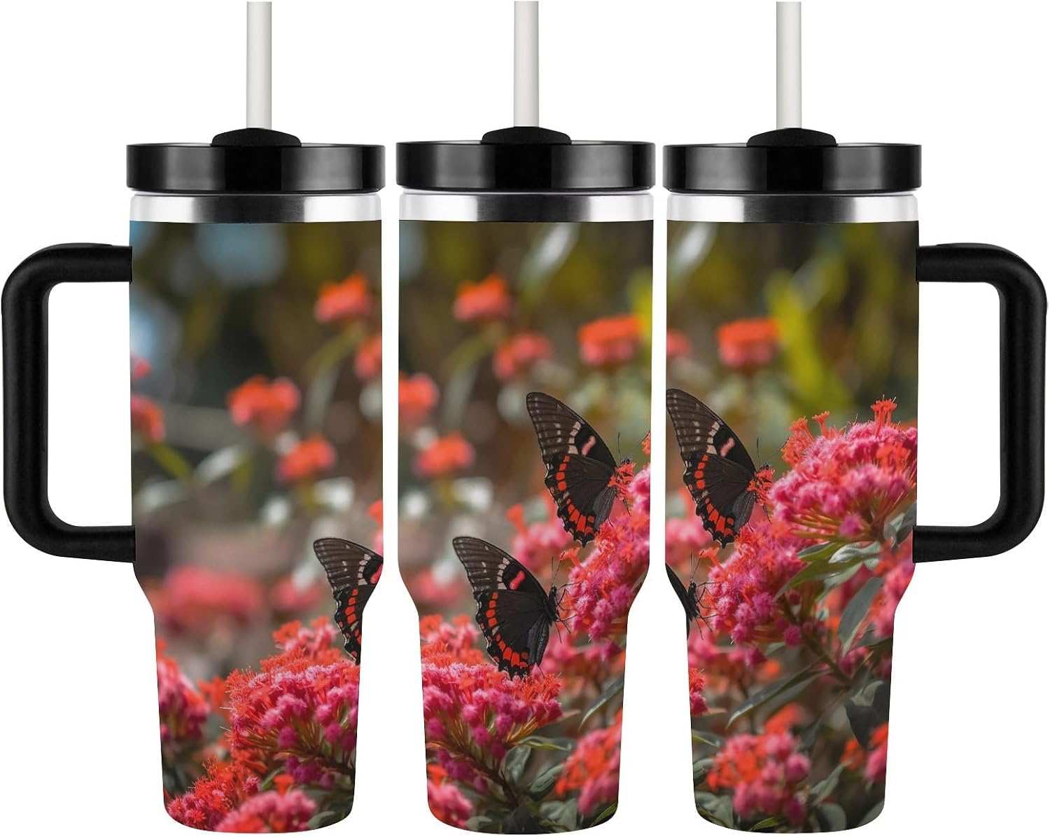 Stainless Steel 40oz Tumbler Travel Mugs, Butterfly in The Garden image 3