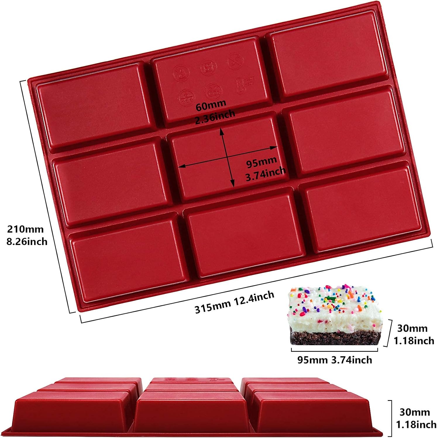 Funshowcase 9 Cavity Rectangle Chocolate Bar Mold, 1 Inch Deep Silicone Mold 2-Bundle for DIY Candy Baking