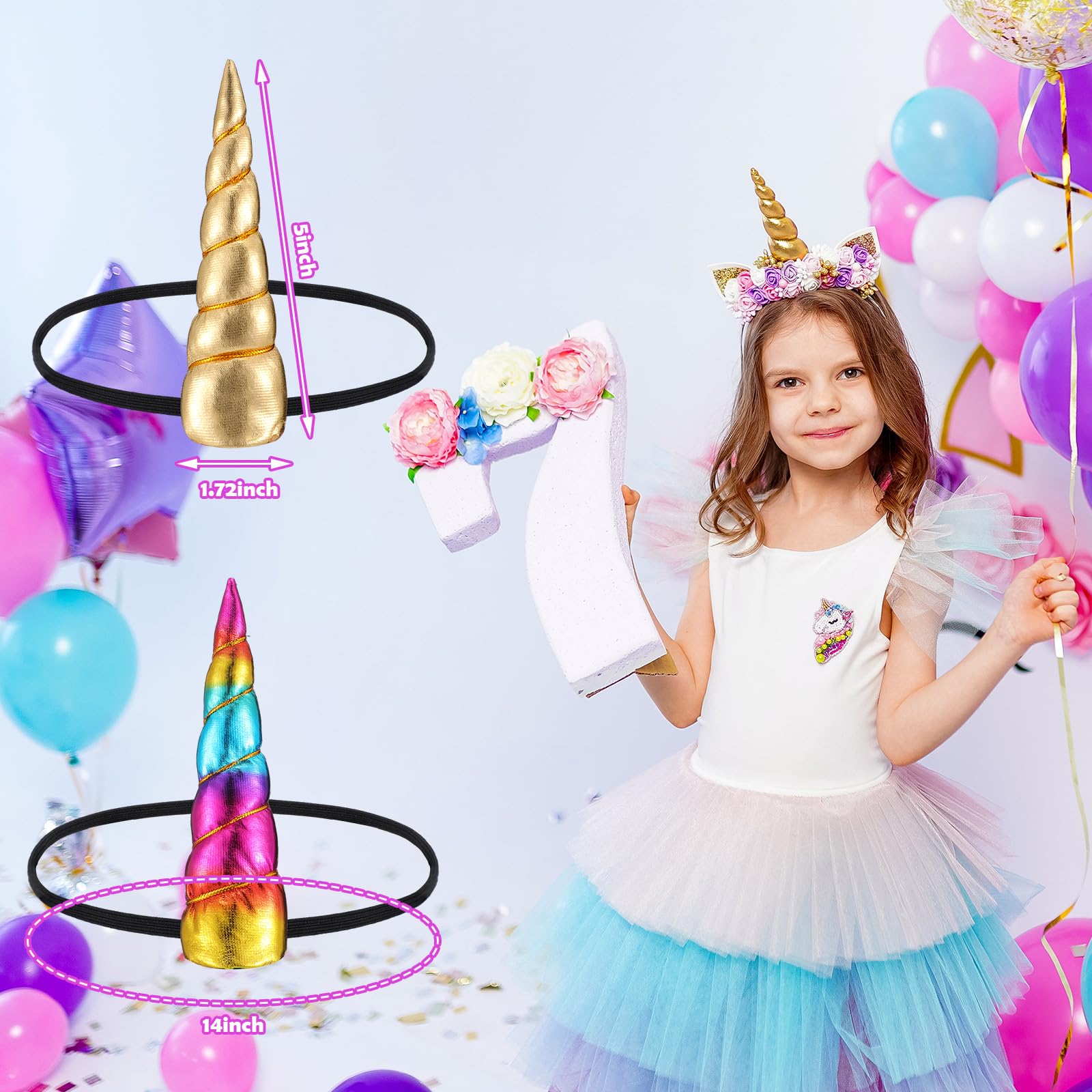 Yuxung 24 Pack Unicorn Horn Headband Unicorn Headbands with Elastic Bands for Girls Adult Women Cosplay Costumes Accessories, 8 Styles