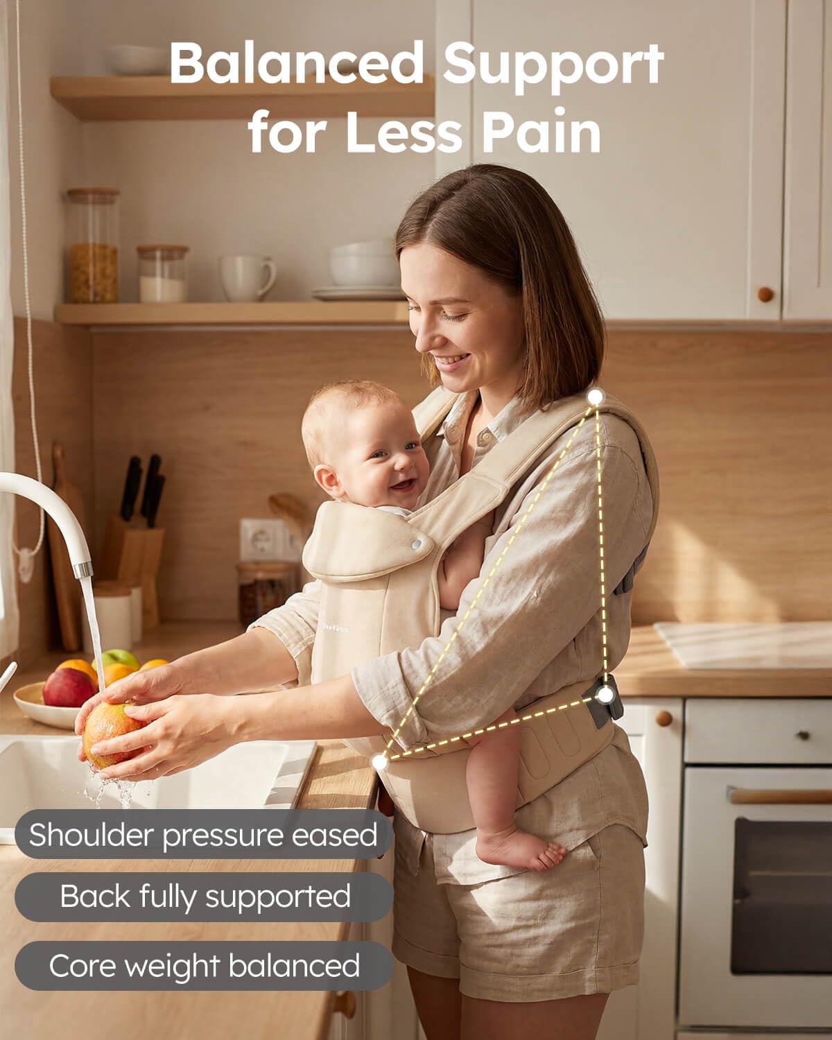Yoofoss Baby Carrier - Ergonomic Lightweight, Adjustable Flip 4-in-1 with Hip & Lumbar Support, No Back Pain, Effortless to Put On, Baby Carrier Newborn to Toddler 7-35 lbs, Ivory