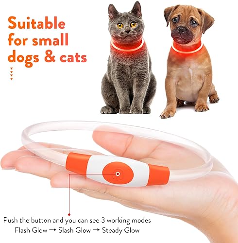Miniatura 4 de Vizpet - Collares para perros pequeños, collar ajustable con luz LED, recargable por USB, collar de seguridad brillante para gatos y perros (naranja)