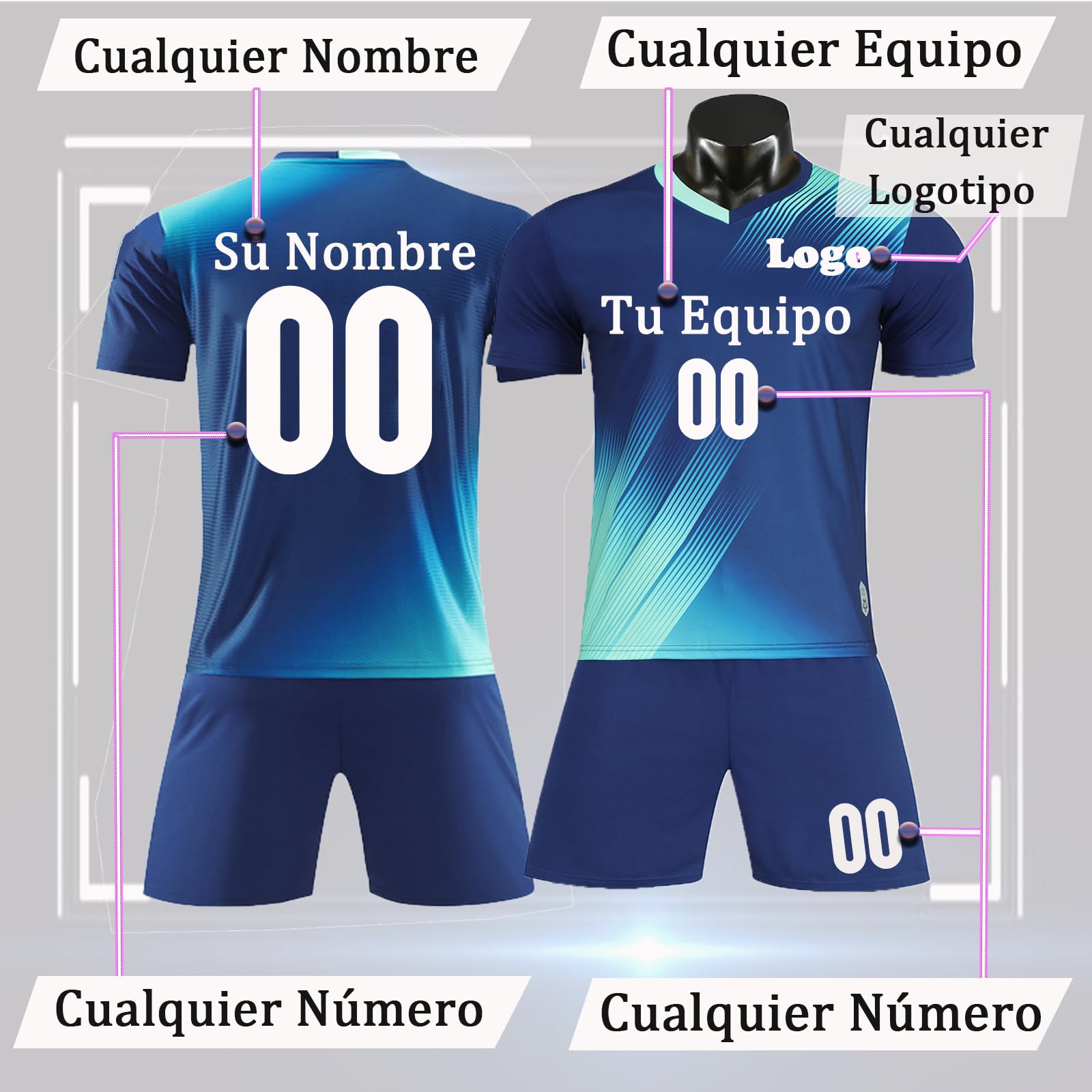 OPUTWDF Equipaciones de Futbol para Niños y Adultos Personalizada Camisetas de Futbol Personaliza con tu Nombre Equipo y Número Conjunto Futbol