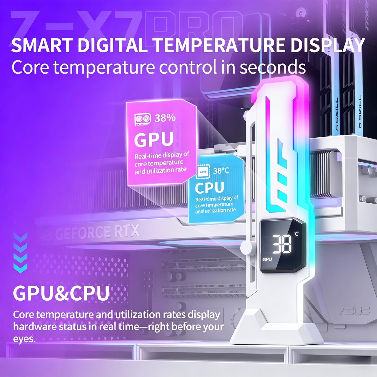 ARGB - Supporto GPU con CPU e GPU Temp/Usage Display, altezza regolabile Anti Sag GPU stand con magnete e base antiscivolo, supporto universale per scheda grafica, supporto per scheda video