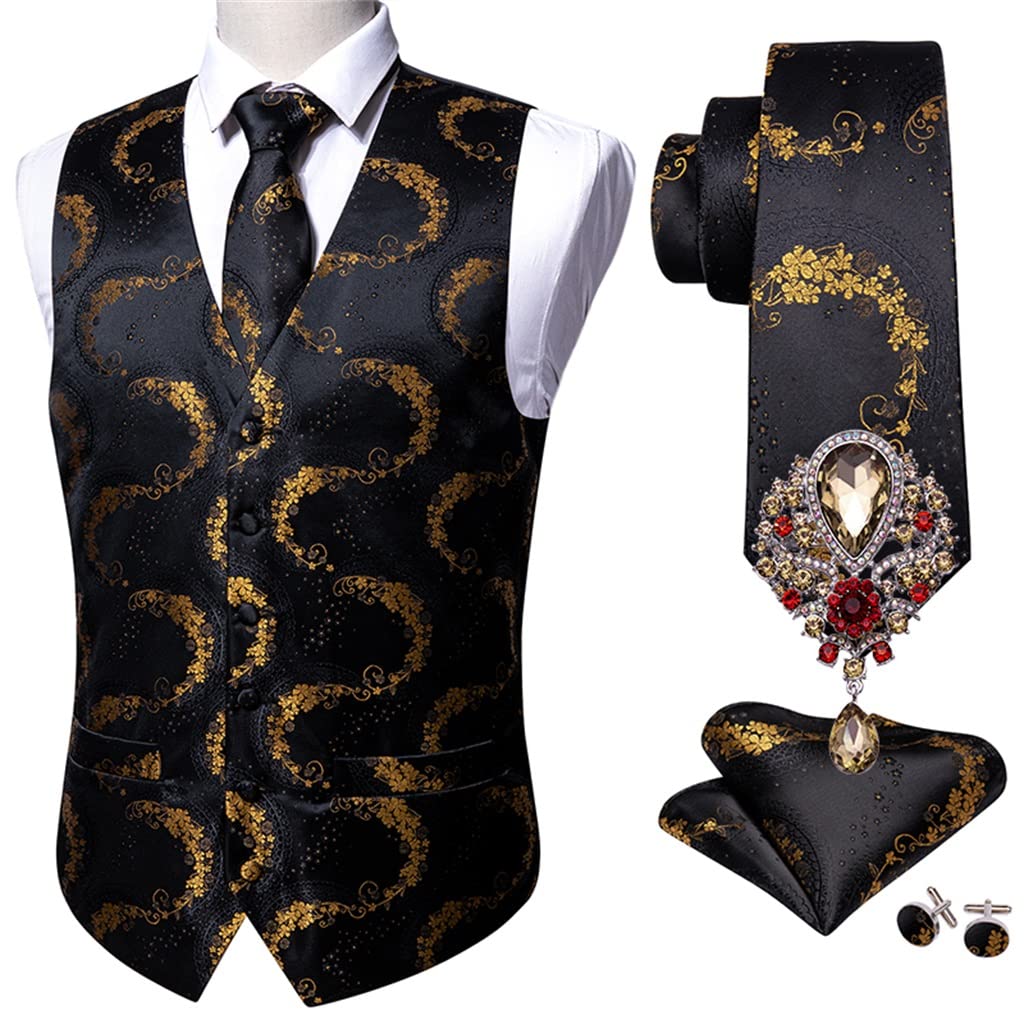 Gilet or floral en soie pour costume de mariage et cérémonies habillées
