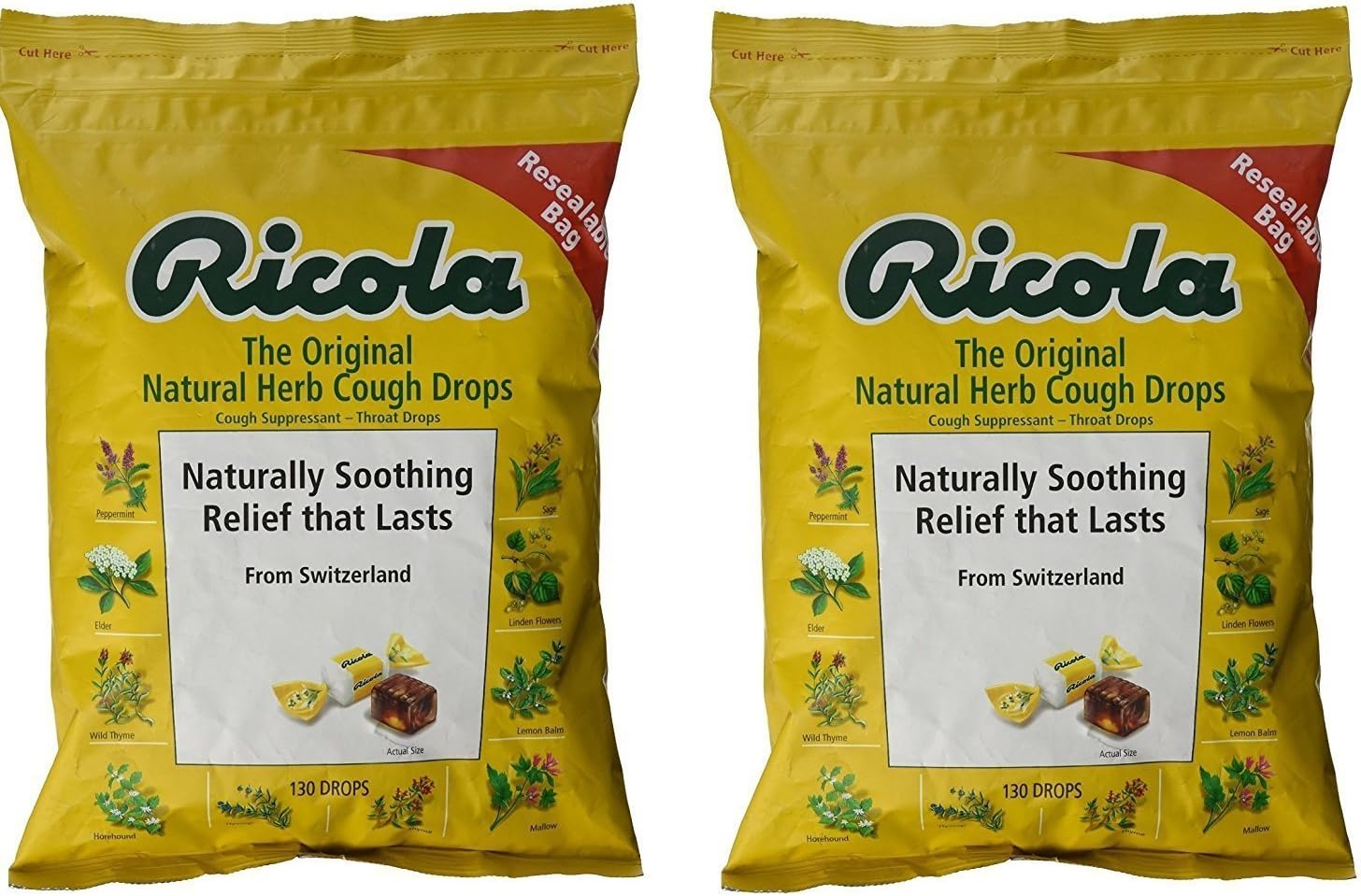 Original Herb Bag | Cough Suppressant Throat Drops | Naturally Soothing Long-Lasting Relief - 130 Count (Pack of 2)