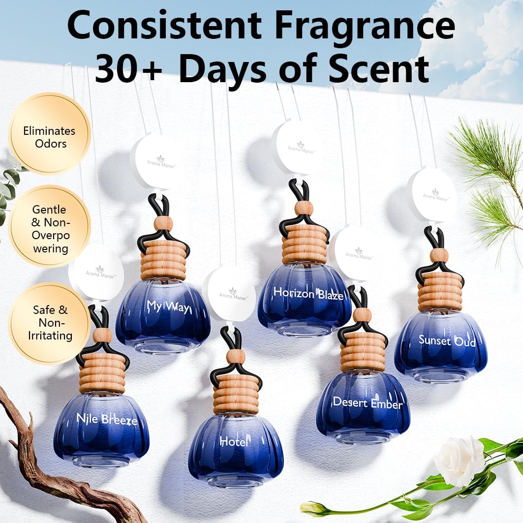 6 Bottles of Car Perfume - Car Smell Air Freshener - Gift Set - Long Lasting Fragrance for Auto and Home | Auto Air Freshener, Perfect for Hanging - Cool Essential Oil Set Collection