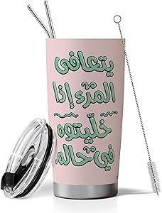 كوب قهوة وكوب حراري للسفر من الفولاذ المقاوم للصدأ مع شفاطة وفرشاة جدار مزدوج معزول للمشروبات الساخنة والباردة هدية مثال