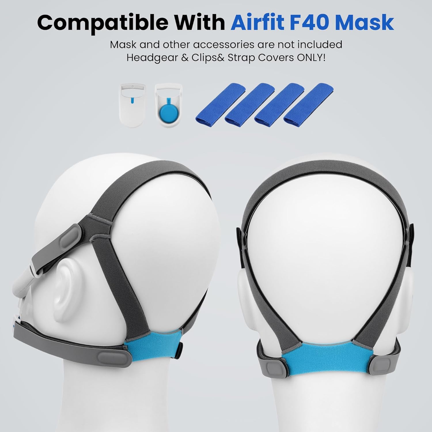 F40 Replacement Headgear with Magnetic Clips and Strap Cover,Adjustable Soft AirFit F40 Headgear Strap Compatible with Airfit F40 Mask - Image 3