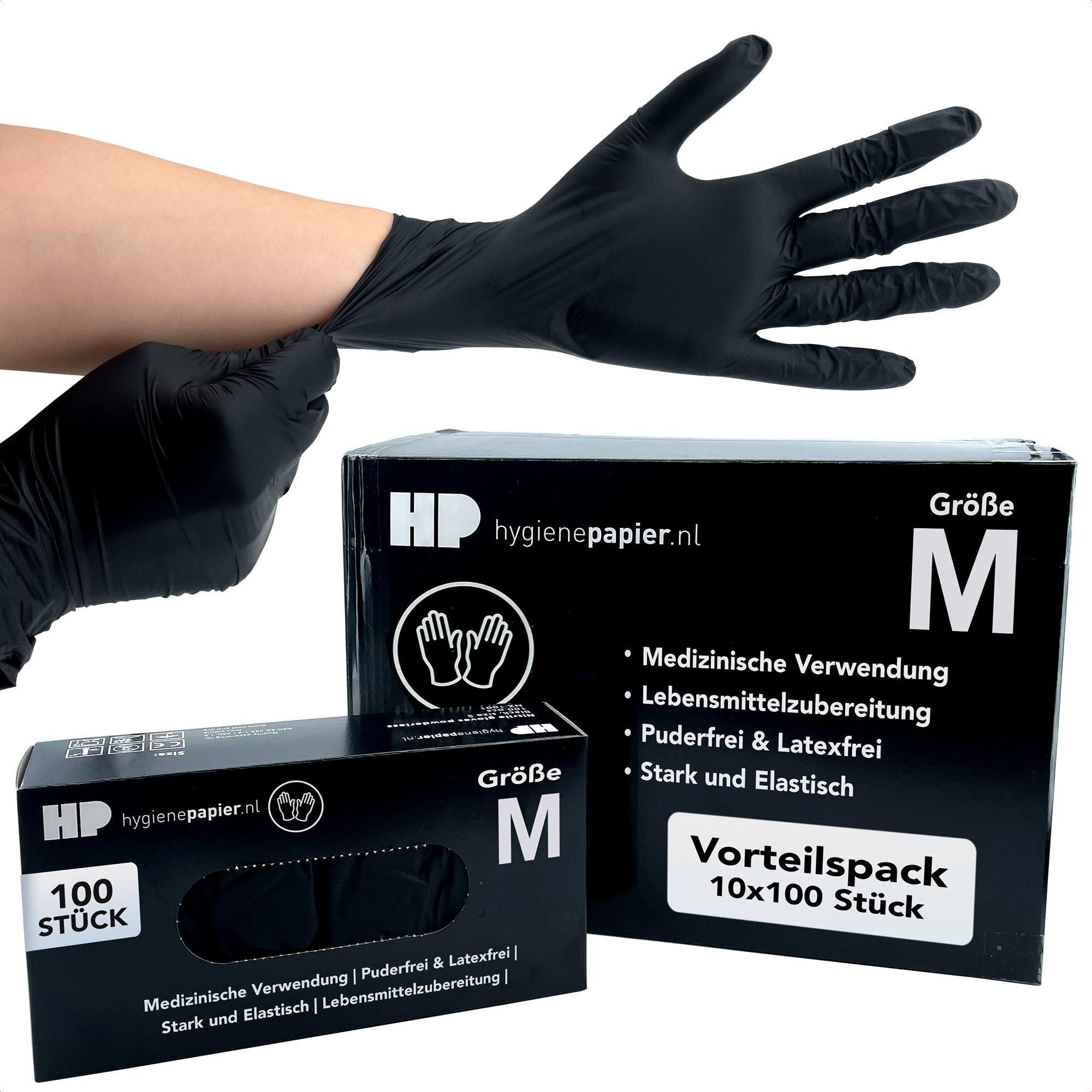 Bové 1000 Nitril Einweghandschuhe - Schwarz - Größe M - Latexfrei & Puderfrei - Für Medizin & Lebensmittel - Reißfest & Elastisch