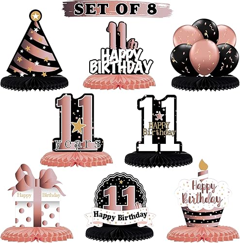 Miniatura 110 de LINGTEER Decoración feliz 50 cumpleaños negro y dorado de papel para mesa - Juego de centros de mesa con estrella de pastel y globo, 8 piezas