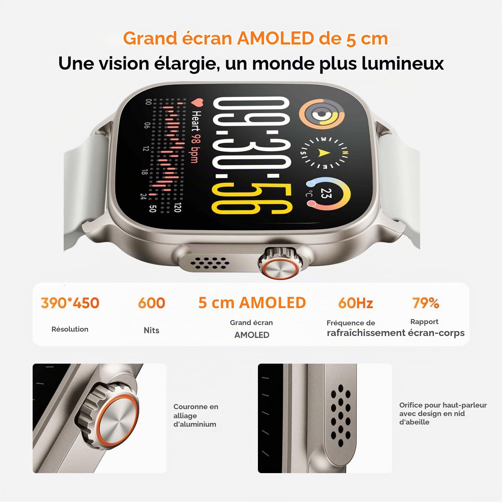 realme Watch 5 Montre Connectée GPS 1.97" AMOLED 14 Jours Autonomie Bluetooth Appels NFC Sport 108 Modes IP68 Homme Femme, Argent