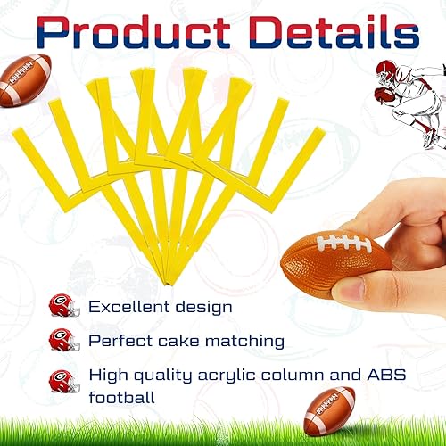 Miniatura 3 de Taiyin 9 piezas de decoración de pastel de fútbol, 6 postes, decoración de campo, 3 mini bolas deportivas para fiesta de cumpleaños temática de