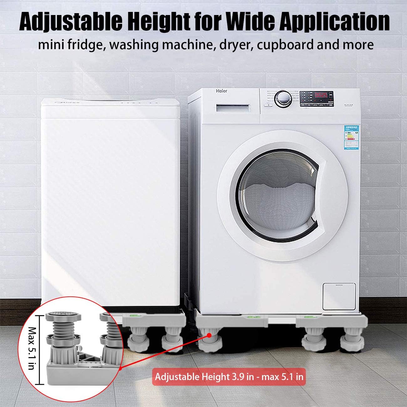 Mini Fridge Stand with 8 Feet, Adjustable Washing Machine Base, Multi-Functional Pedestal for Laundry Dryer/Washer/Washing Machine/Refrigerator by Double Elite