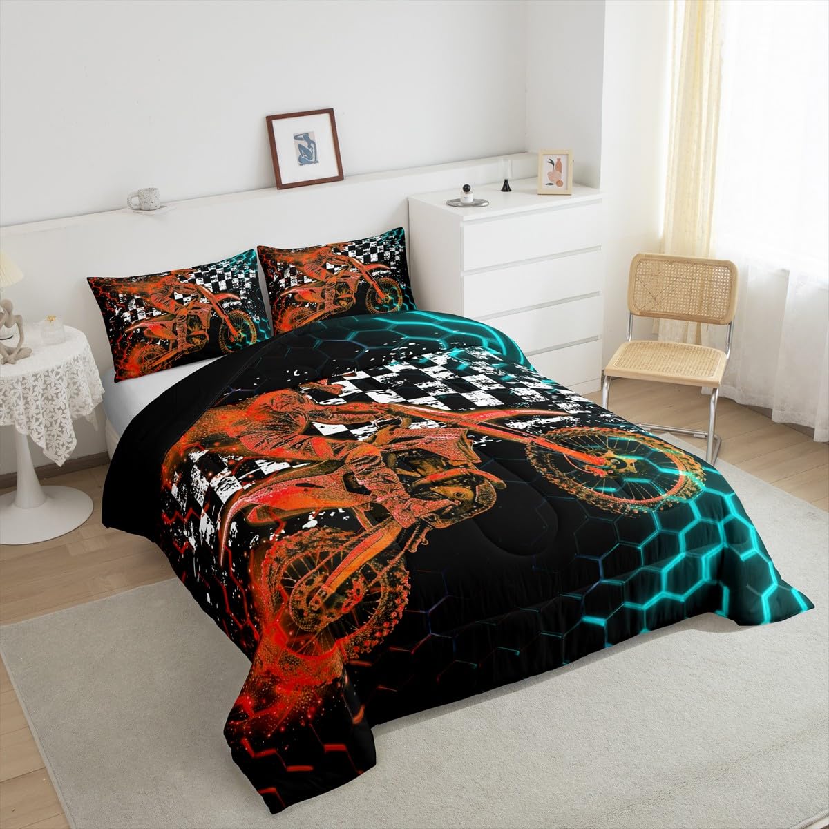Aazon.co: Feelyou Dirt Bike Coforter Set Otocross Racer Bedding Set For Kids Boys Teens