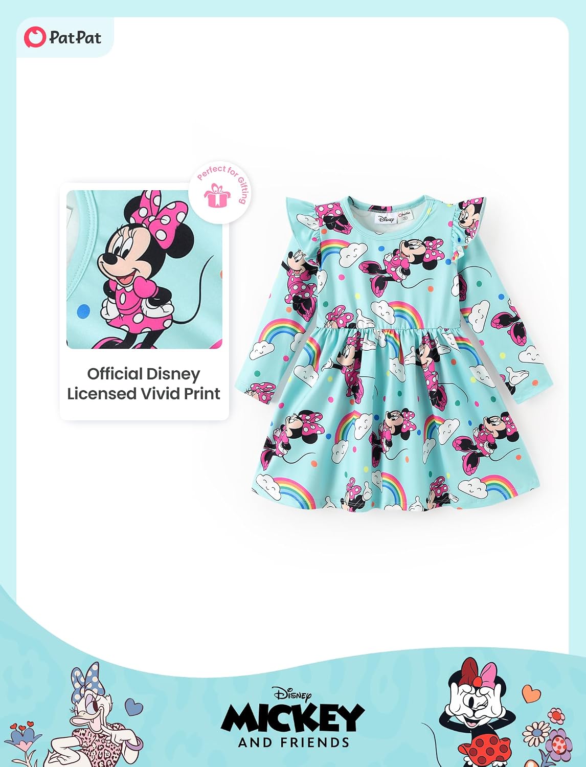  Girls Dress Ruffled Long Sleeve Fall Winter Clothes Baby to Toddler | Official Licensed Dresses: Minnie, Frozen, Princess, Stitch, Gwen, Tinker Bell, Marie for Casual, Halloween & Christmas thumbnail