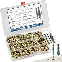 Vista 9 de Kit surtido de 440 piezas de tornillos de cabeza plana Phillips para madera, tornillos autorroscantes de acero al carbono con taladro para madera