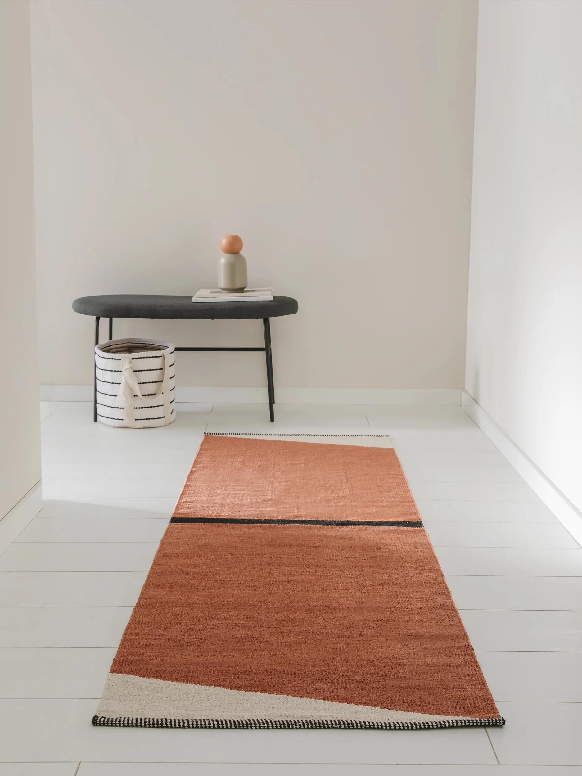benuta Pop Lenny Tapis en coton - Terracotta 70 x 200 cm - 100 % coton - Chemin de couloir & style : abstrait, géométrique, rayures, minimaliste, naturel, rétro, facile d'entretien, pour salon