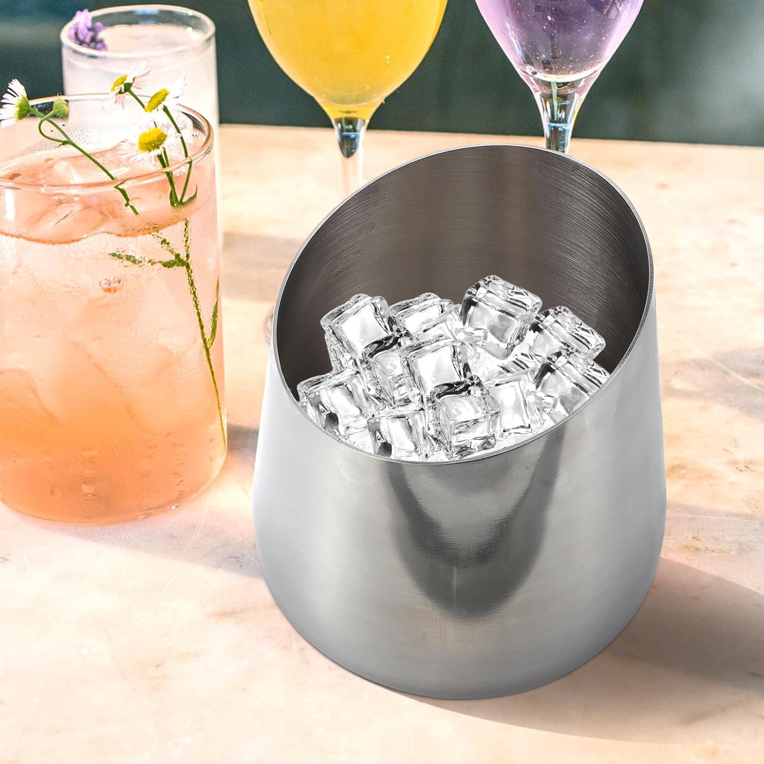 SUPVOX Stainless Steel Wine Ice Bucket Silver Tabletop Bar Beer Iced Bucket Household Wine Cooler for Party and Restaurant Use