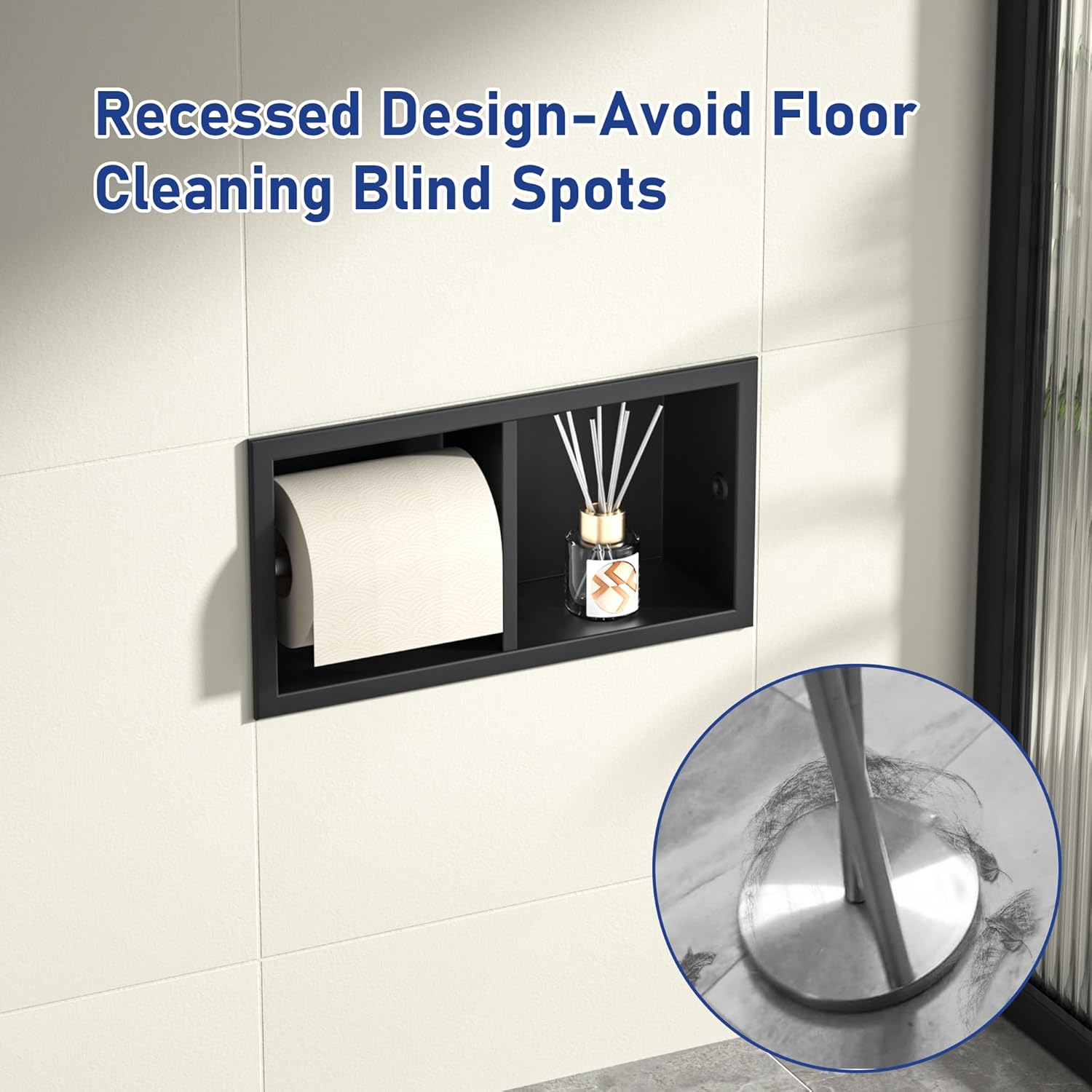 Dual Roll Toilet Paper Holder, Recessed Toilet Tissue Holder for Bathroom Remodeling, 304 Stainless Steel Horizontal Toilet Paper Niche (Matte Black)