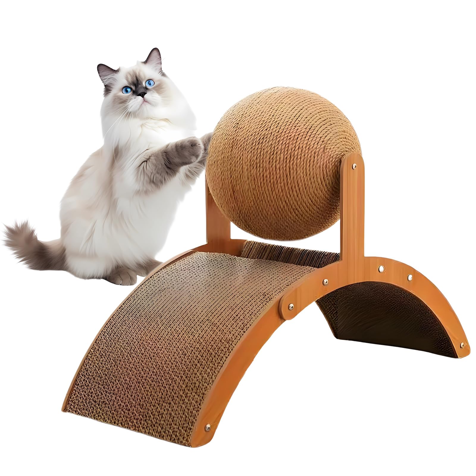Cat Scratching Ball,Scratching Post for Cats,Cat Scratcher with Hanging Toy Sisal Ball Cat Scratching Board Durable Board Pads prevents Furniture Damage,Vertical Scratcher with Corrugated Base (S)