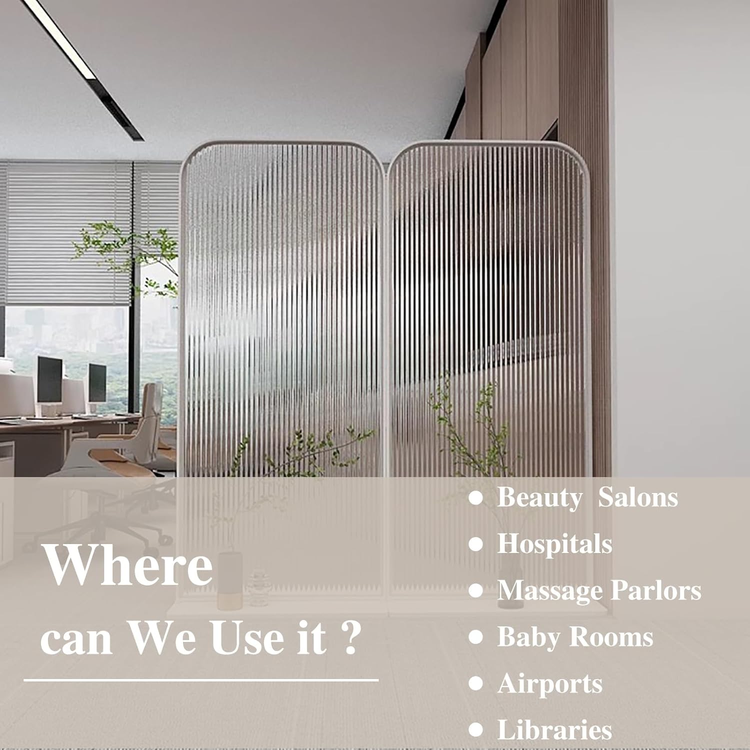 Freestanding 67'' Privacy Glass Screen - Movable Room Divider for Outdoor Patio & Living Room, Stylish Office Partition/Decorative Single Panel (White 60cm)