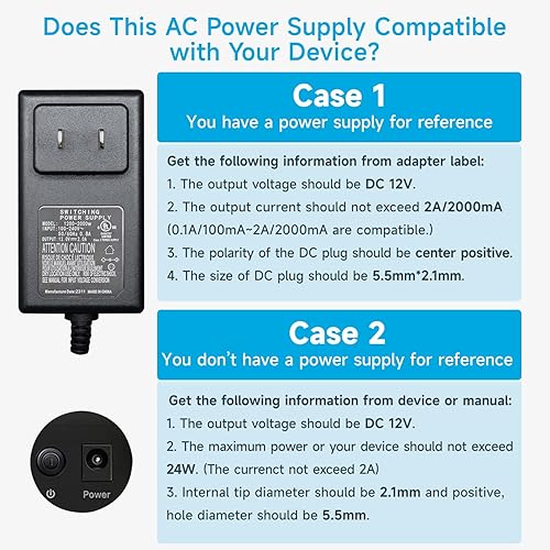 Miniatura 9 de ANLINK Paquete de 2 adaptadores de corriente de 12 V 2 A 6 pies de largo, CA 100-240V a CC 12V 2A (2000 mA) y cable divisor de alimentación de 4