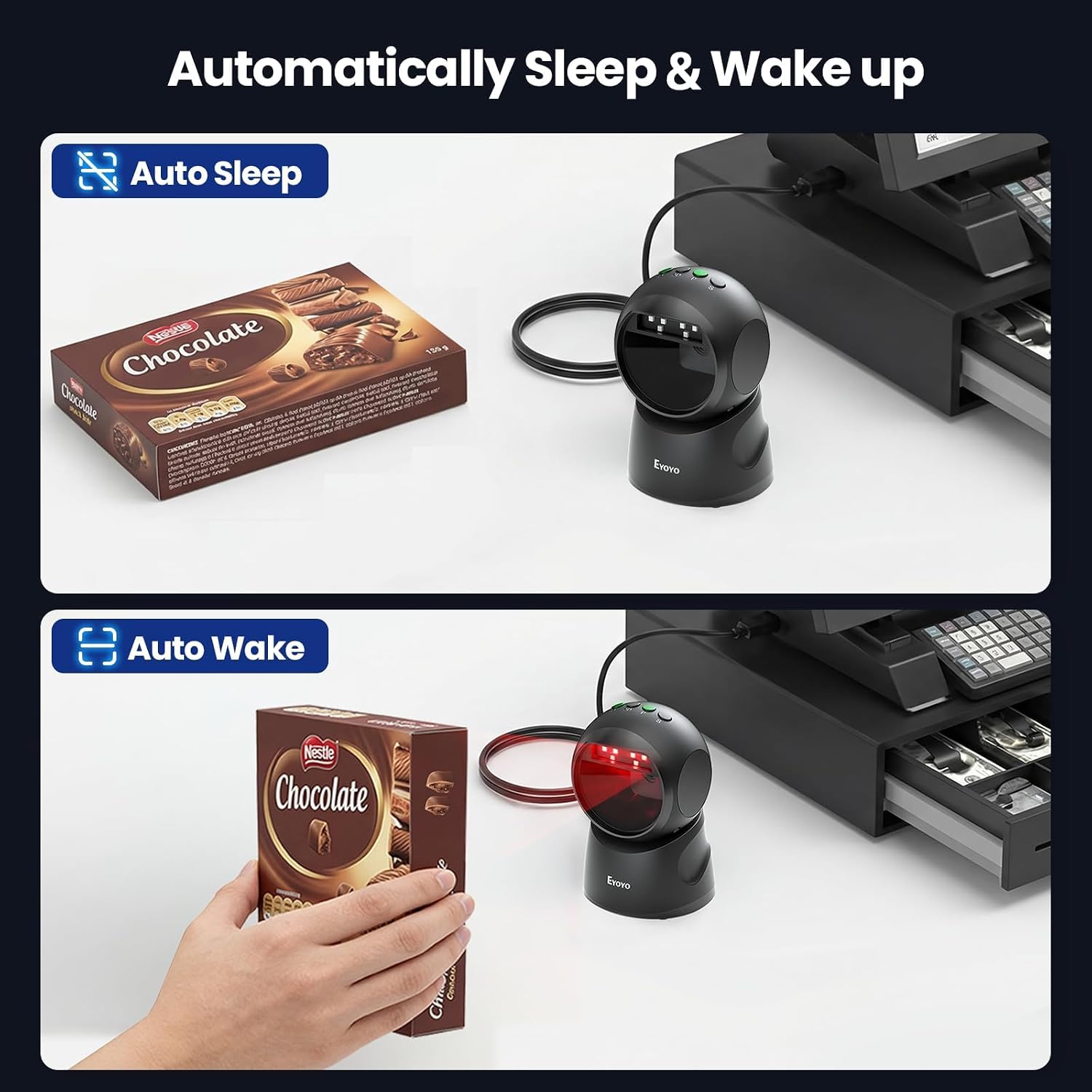 Eyoyo Hands-Free Omnidirectional USB Wired Desktop 1D&2D QR Barcode Scanner | Automatic Sensing Scanning, Screen Scanning Bar Code Reader, For POS PC Supermarket Library Retail Bookstore 7 71YV8Wsl IL. AC SL1500