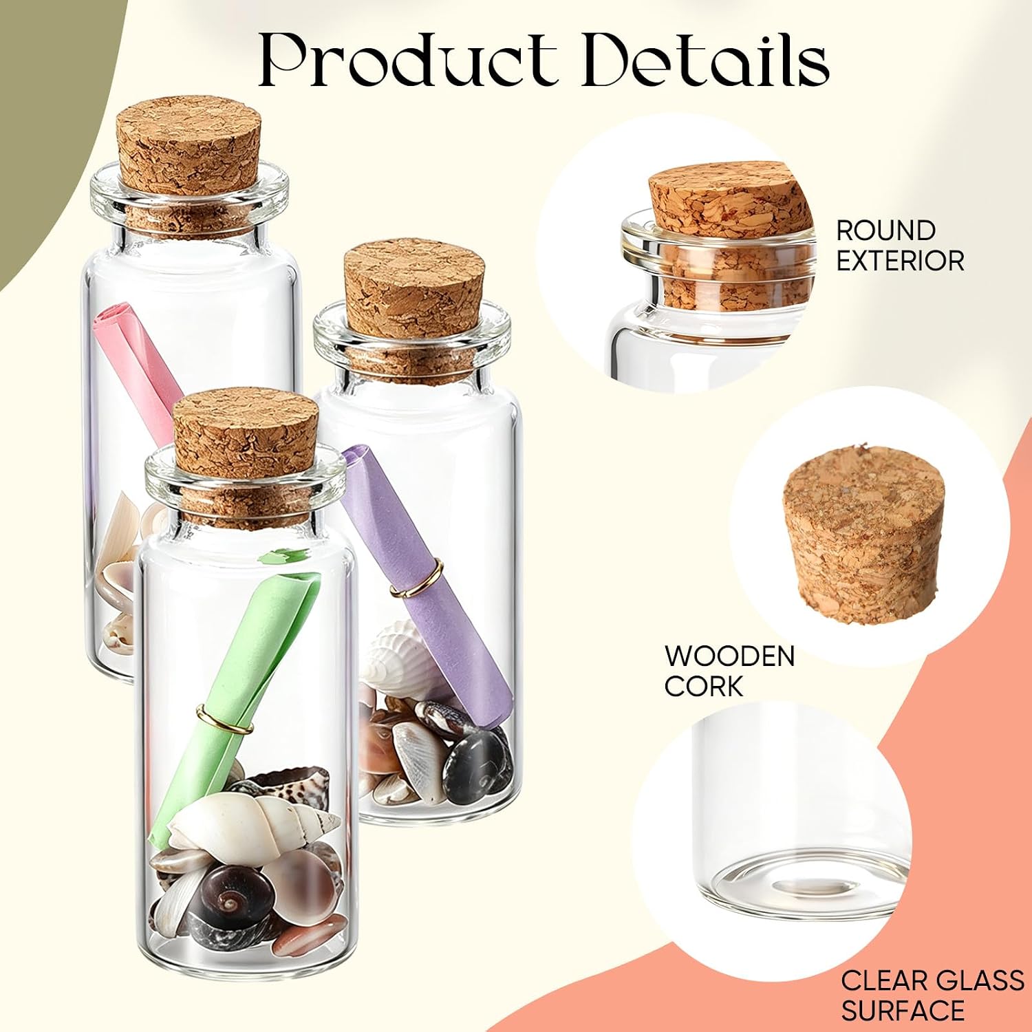 50 Pack 10ml Message Wishing Bottle Kit, Multicolor