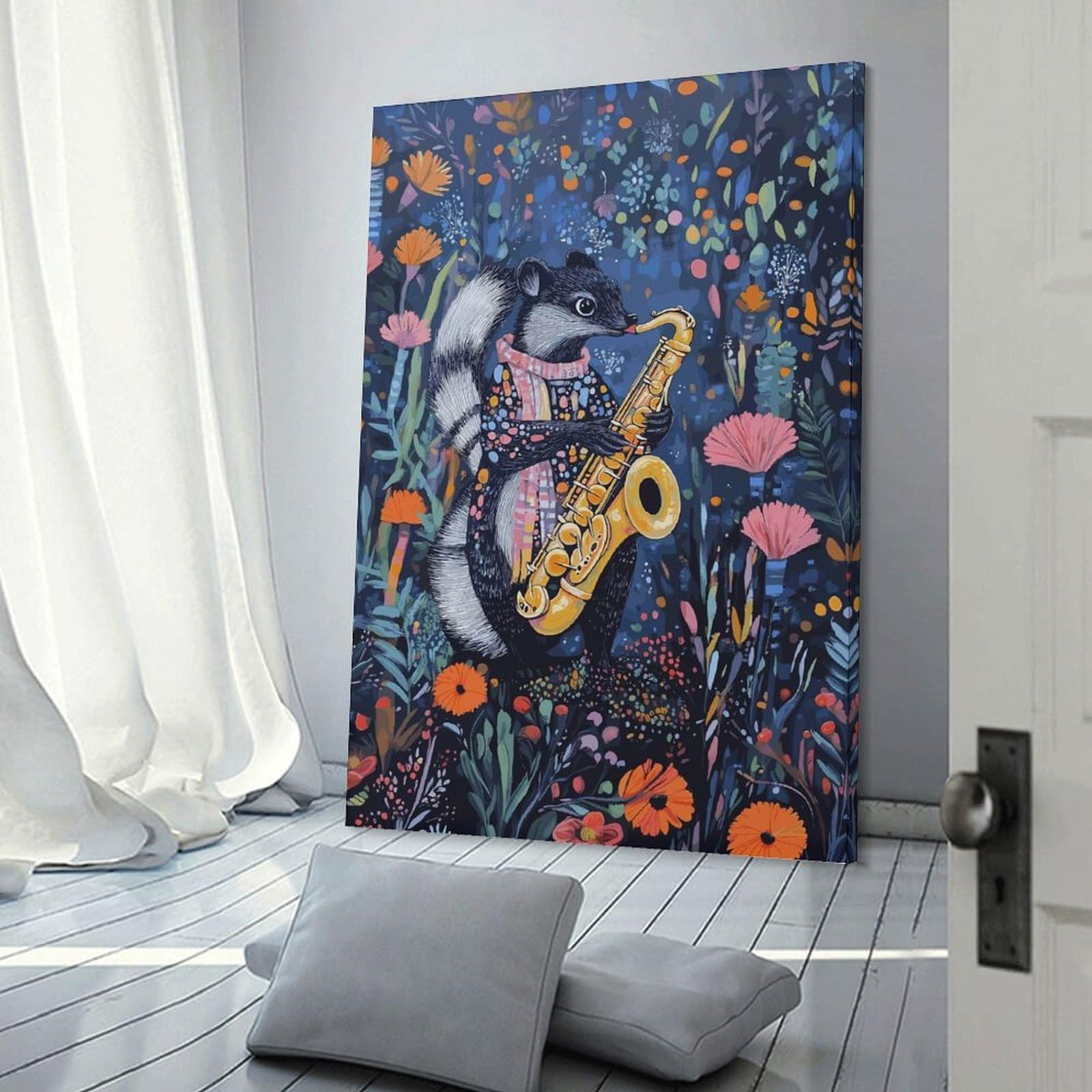 Junmoney Skunk Playing Saxophone Home Decor Wall Art, 16x24inch(40x60cm), for Apartment Walls, Studios Or Work Areas, Stylish Wall Art for Fresh Spaces