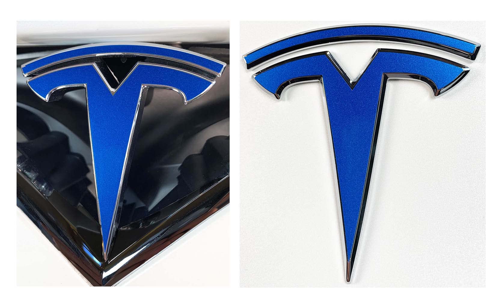 Accesorios Tesla Model S Refresh: vinilos protectores de logos en azul, 4 uds