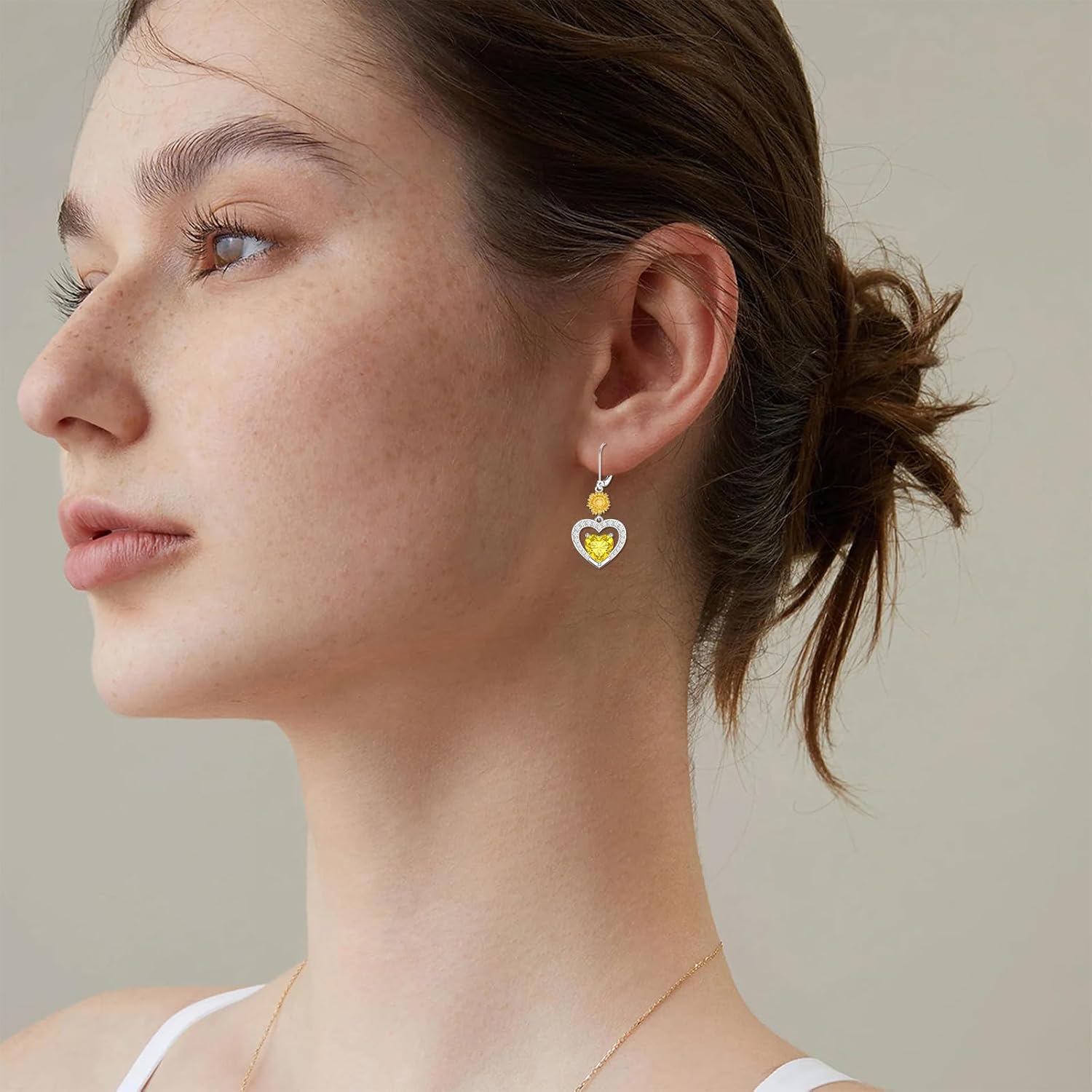 PROESS Sunflower/Rose/Daisy/Lily/Lotus/Hibiscus Dangle Earrings 925 Sterling Silver Heart Zircon Flower Earrings for Women Floral Dangle Earrings Jewelry Gifts