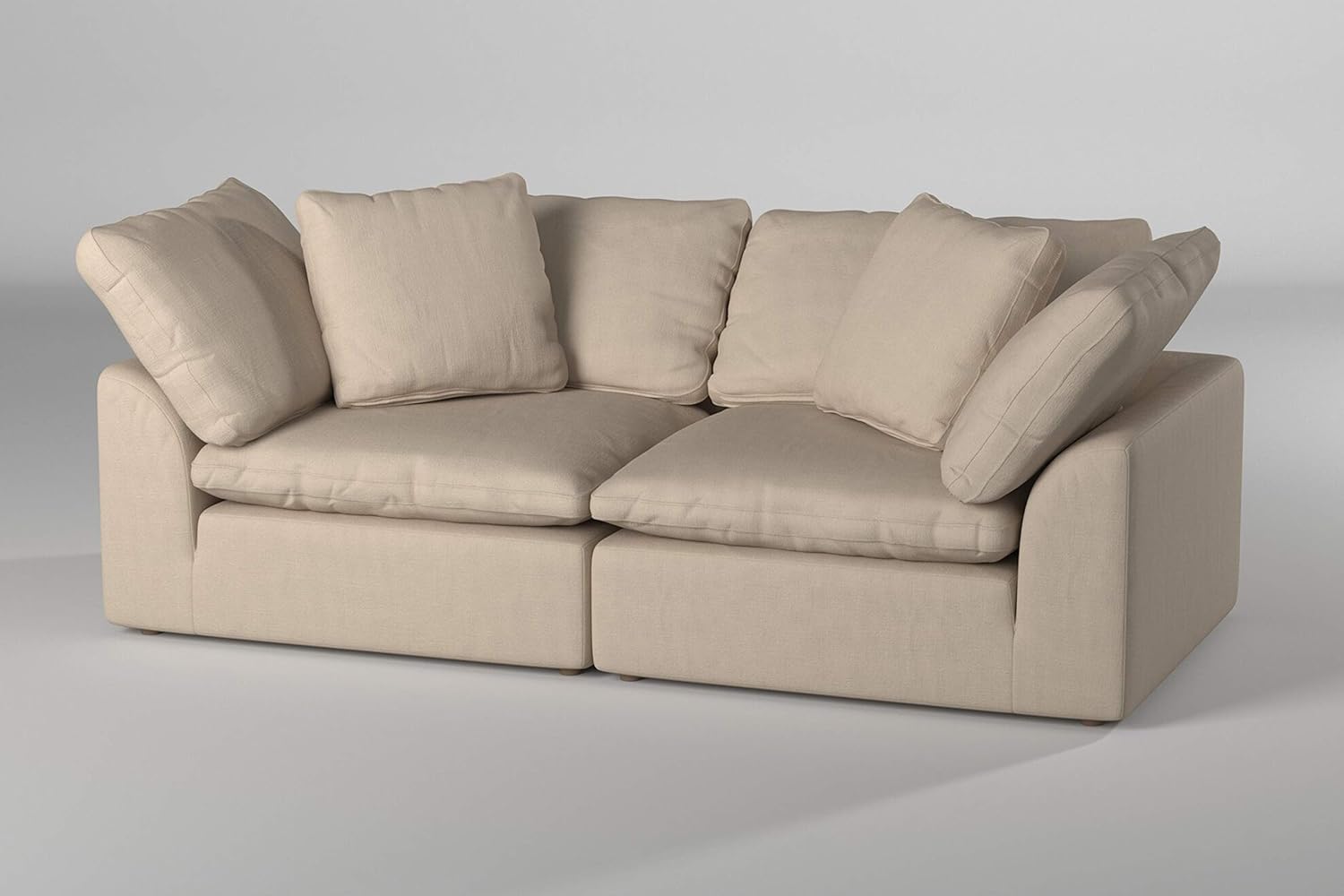 Sunset Trading Contemporary Puff Collection 2PC Slipcovered Modular Sectional Sofa | Performance Fabric Washable Water-Resistant Stain-Proof | 88" Deep-Seating Down-Filled Couch | Tan/Beige | Performance Fabric, Buildable