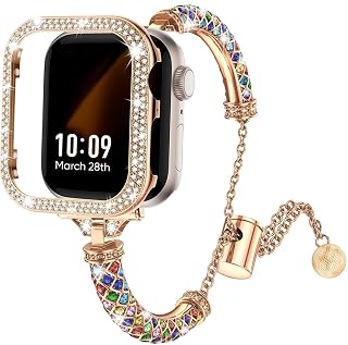 OBOE Combo Pack 40mm Bling Diamond Strap & Case Compatible with Apple Watch iWatch Series 4 5 6 SE SE2 (Multi-Rose Gold) [WATCH NOT INCLUDED]