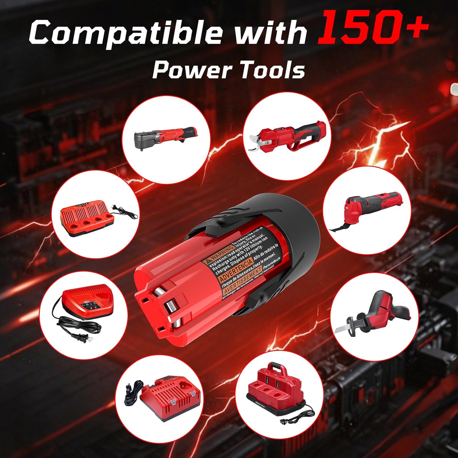 2 Pack 12 Volt 3.0Ah Battery with Led Indicator Replacement for Milwaukee m12 Battery, Compatible with All Milwaukee 12V m12 Tools Heated Jacket Charger 48-11-2420 48-11-2440 48-11-2402 48-11-2411