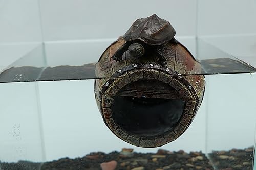 Miniatura 3 de AQUA KT Muelle flotante de tortuga acuática, plataforma de escalada de tortuga, forma de barril de madera, tronco independiente antideslizante para