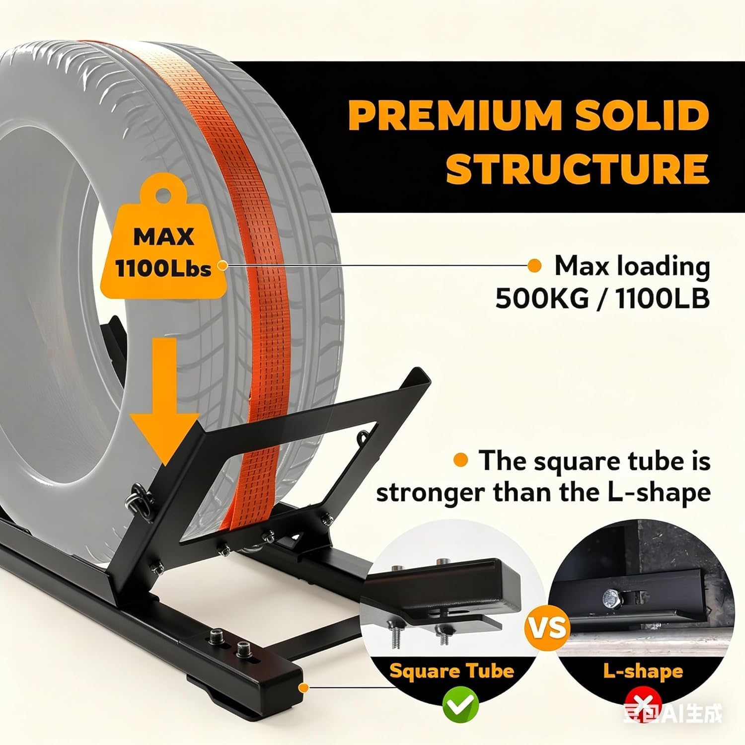 Adjustable Heavy Duty Steel Semi Truck Spare Tire Rack, Tire Carrier Mount with Ratchet Strap, Chain & Lock, Universal Fit Many Semi Trucks & Trailers (25.1"–27.1")