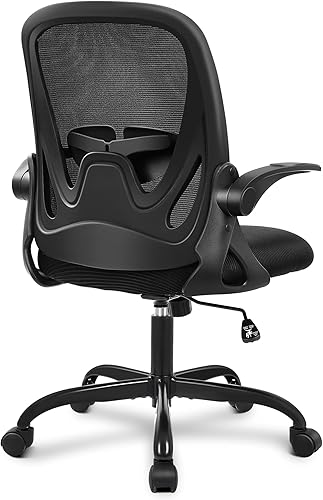 Primy Silla de oficina ergonómica con reposabrazos abatibles, silla giratoria de malla transpirable para computadora con soporte lumbar ajustable y