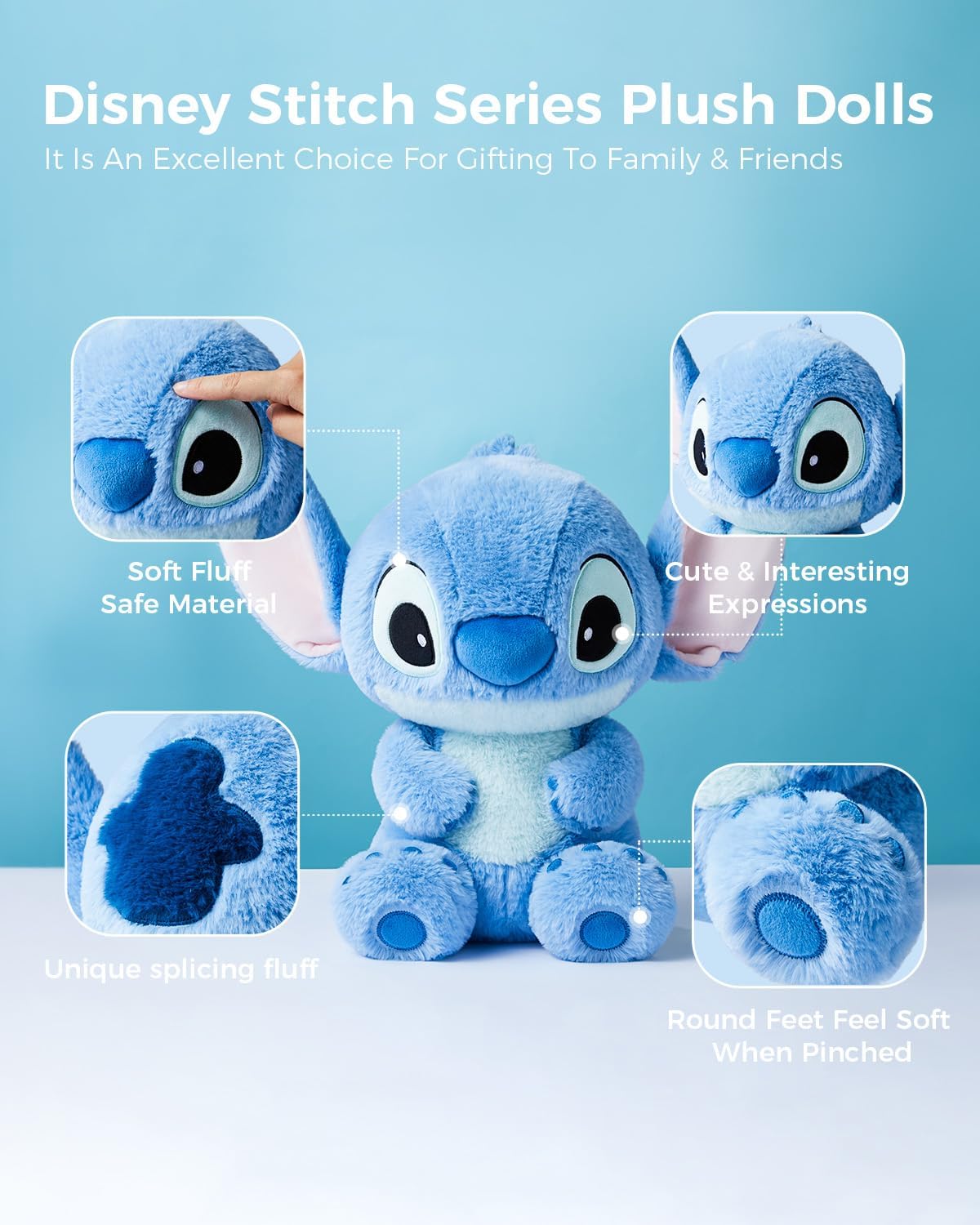 MINISO Disney 16" Lilo & Stitch Collection Stitch Stuffed Animal Cute Plush Toy for Boys Girls Women Men Disney Fans Peluches (16" Stitch)