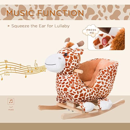 Miniatura 6 de Qaba Caballo mecedor de peluche para niños, estilo jirafa con canción para 18-36 meses, color marrón