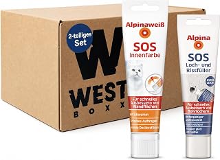 WEST BOXX Spachtelmasse Weiß Innen Ausbesserungs-Set, Loch- & Rissfüller + Innenfarbe in der Tube mit Schwammaufsatz, Matt Weiß, je 100 ml, für schnelle, streifenfreie Wandreparatur im Innenbereich