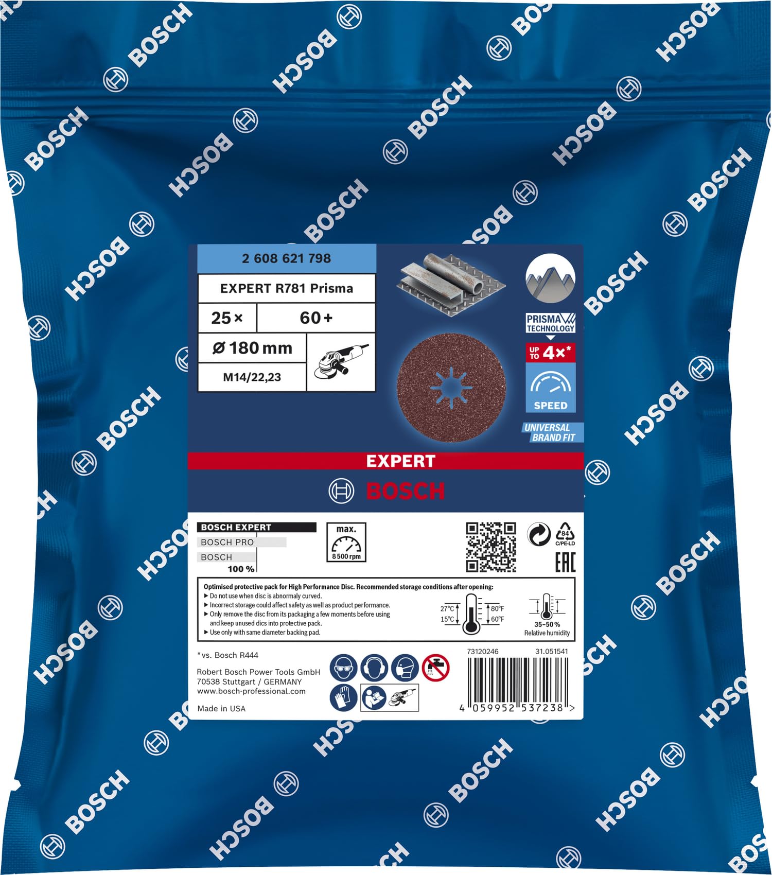 Bosch Professional 25 x Discos de fibra Expert R782 Prisma Ceramic X-LOCK, para Acero, Láminas de acero inoxidable, 125 mm, Grano 120, Accesorios Amoladora pequeña