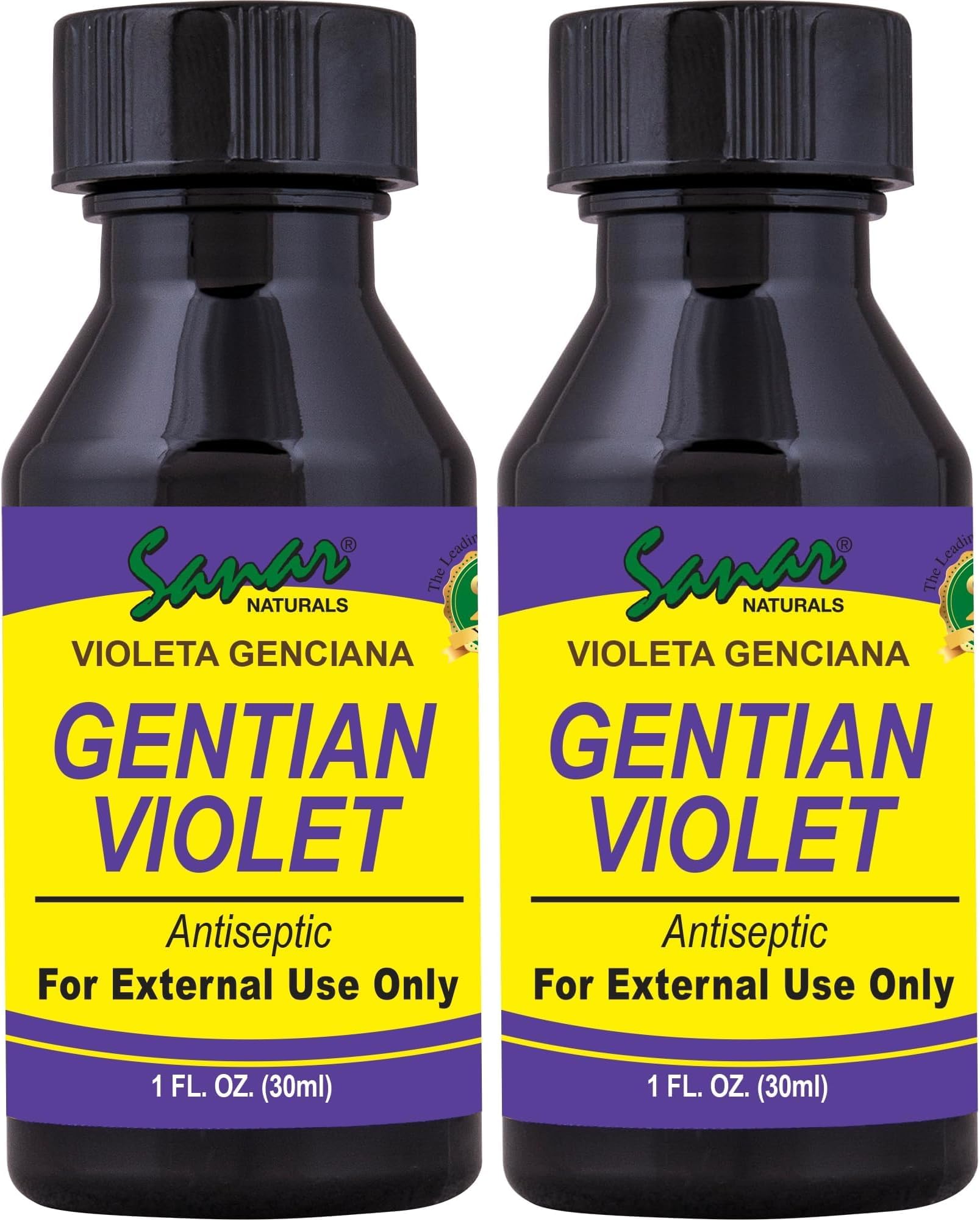 Sanar Naturals Gentian Violet, 1 fl oz - Violeta de Genciana - Tincture of Violet 1% First Aid Antiseptic (Pack of 2)